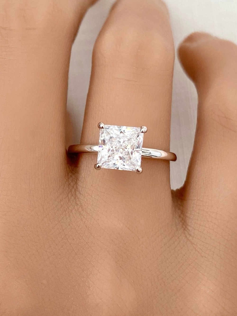 2ct Princess Cut Moissanite Diamond Sterling Silver Band Solitaire Women’s Ring